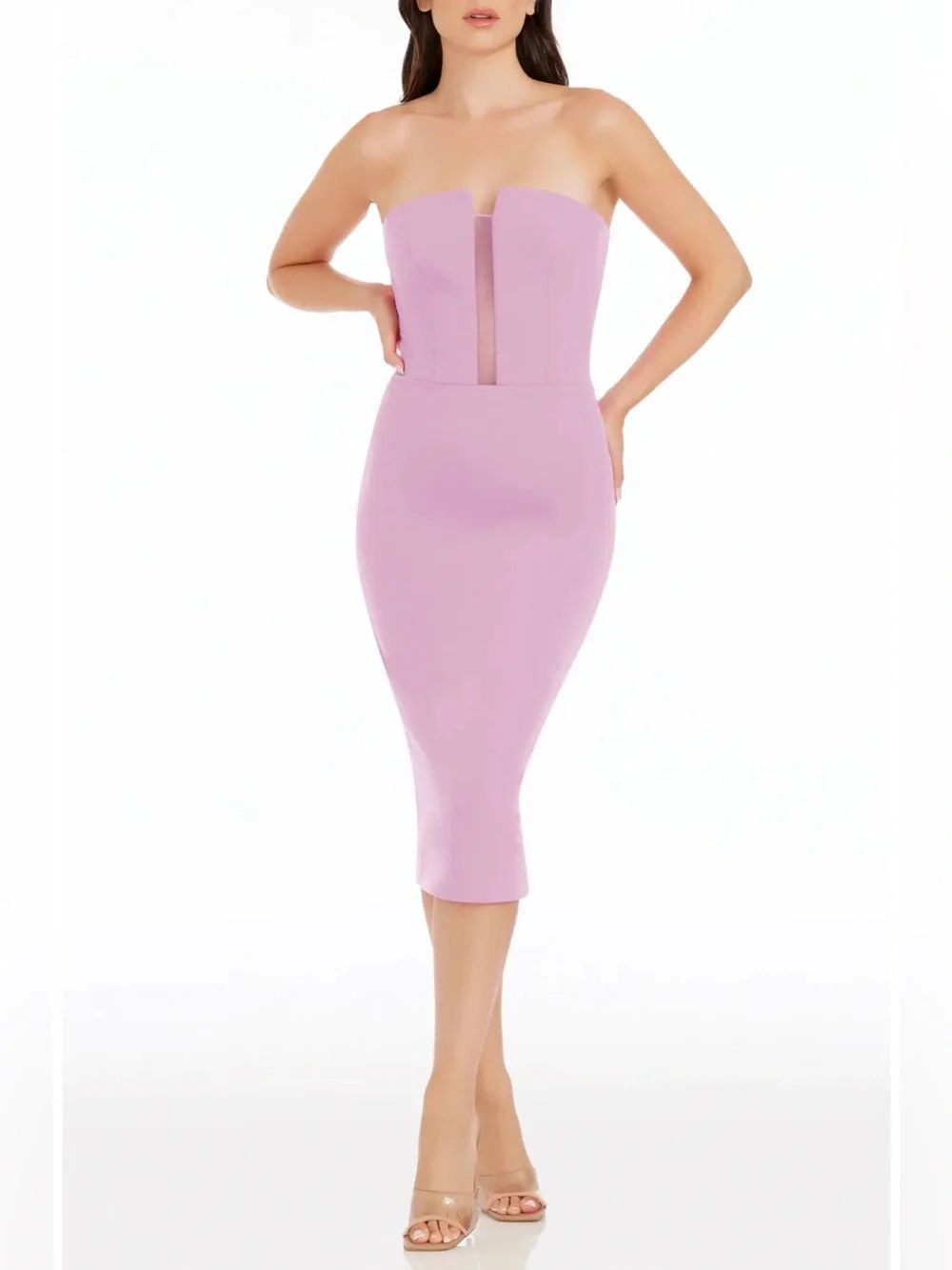 Dress the population Erica strapless cocktail dress in lavender • med